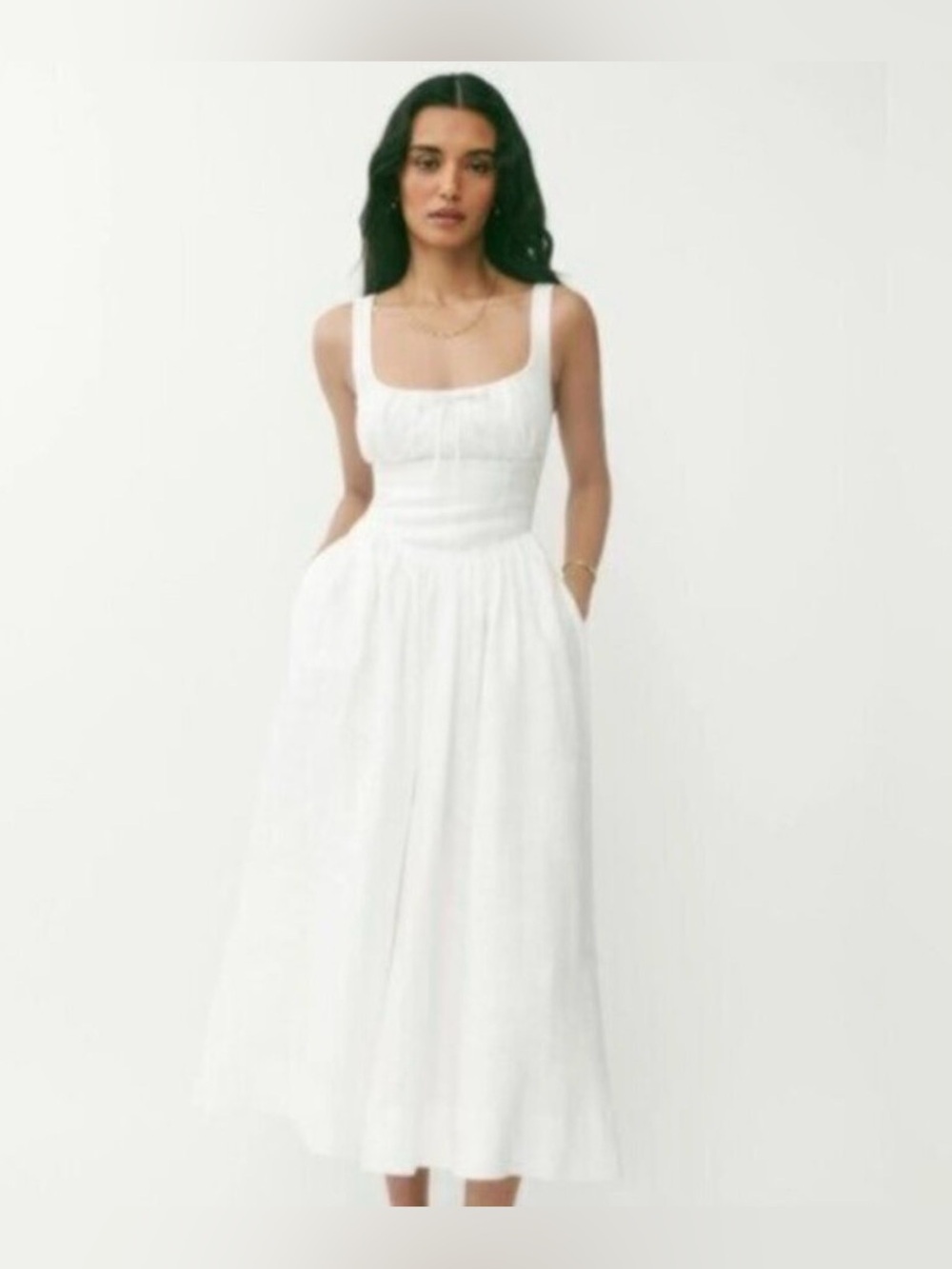 NEW Reformation Balia Linen Sleeveless Midi Dress in White | US 6 UK 10
